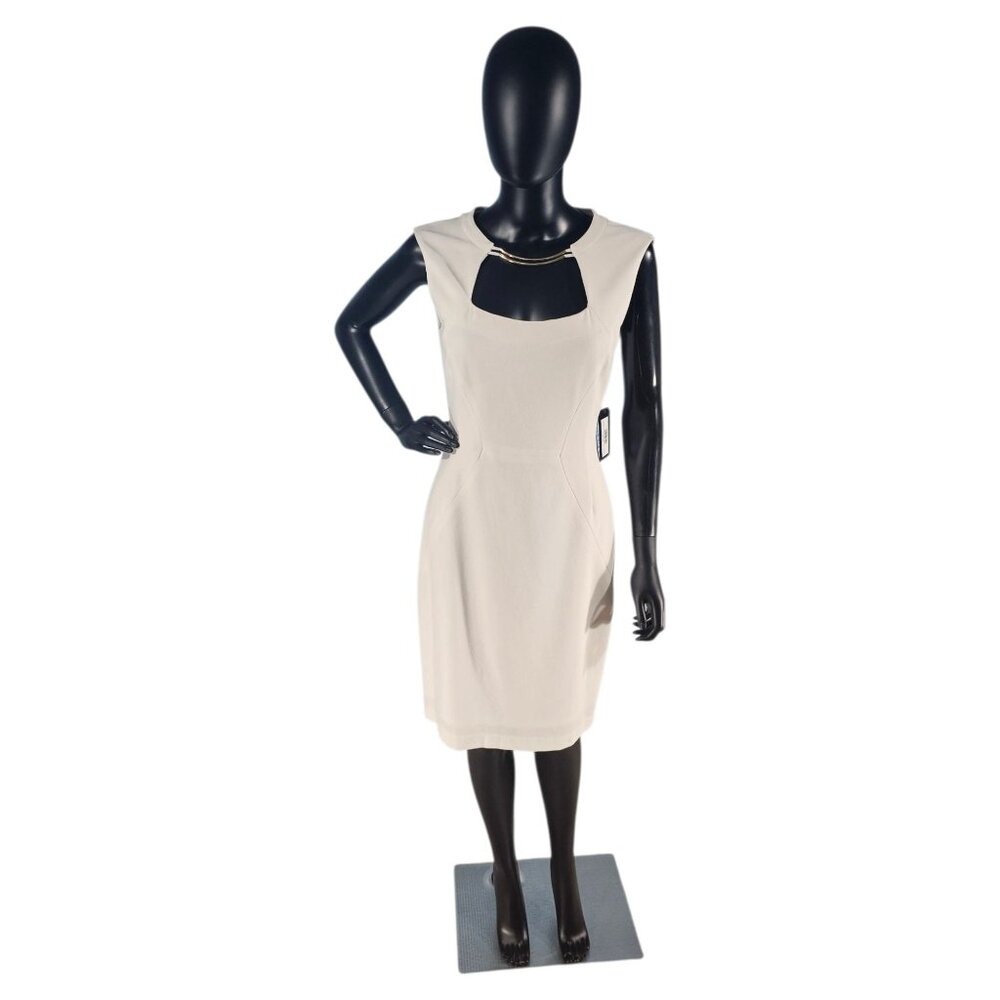 BCBG Cream/Gold Necklace Sheath Dress